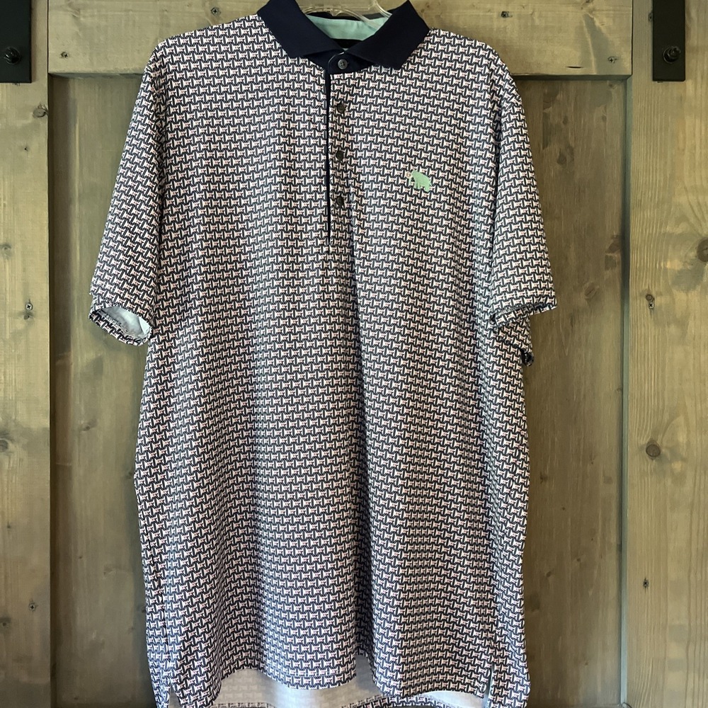 Grayson‎ Performance Polo Men's XL Golf Shirt Navy Pink Geometric All Over Print